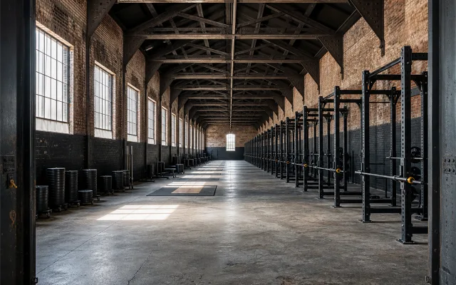 The training hall seen from the entrance