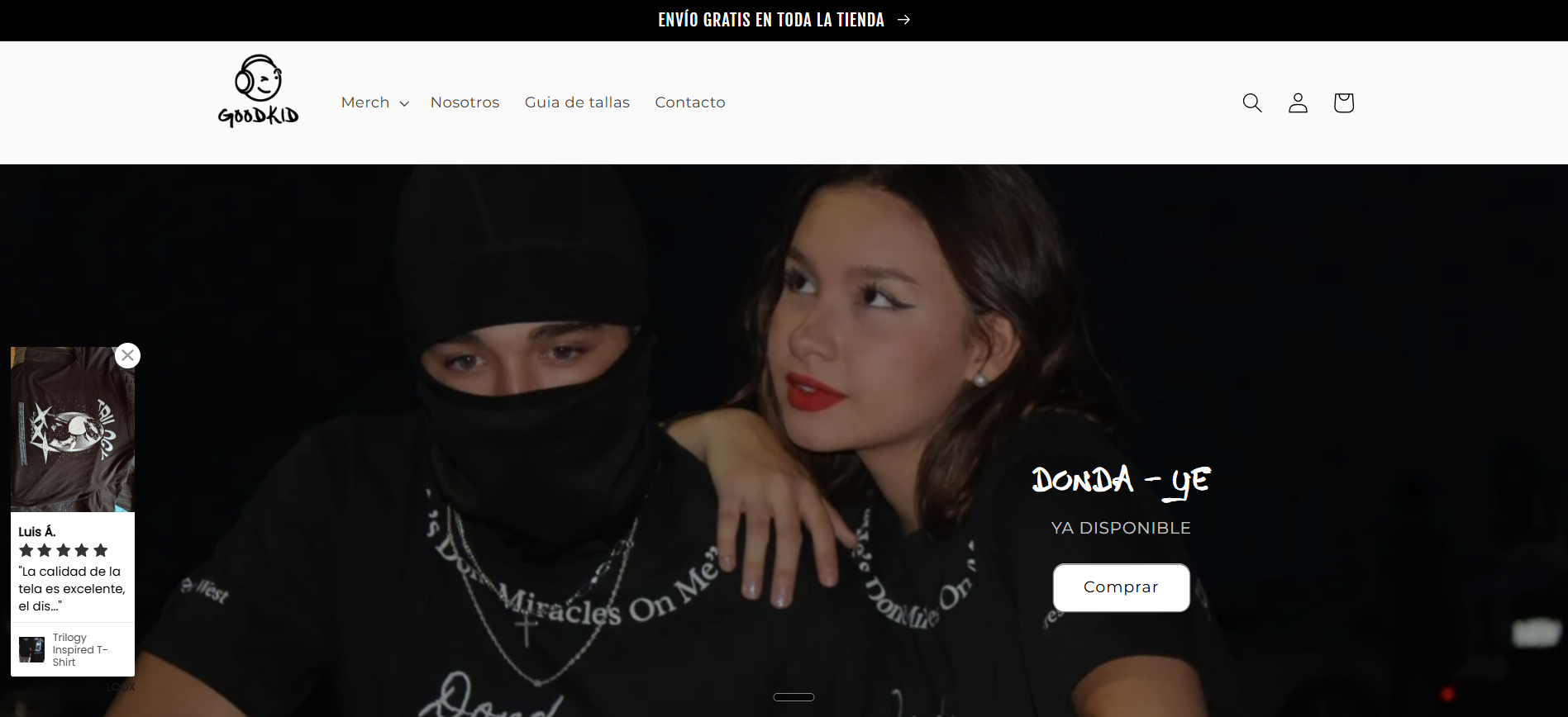 Good Kid Clothing homepage screenshot